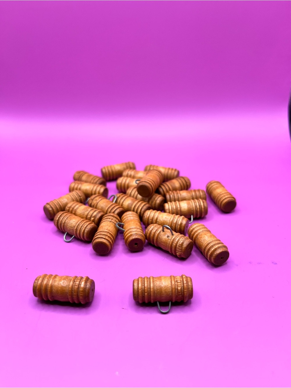 Vintage Wooden Barrel Bead Buttons Brown